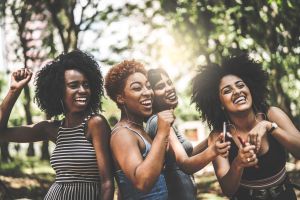 Mixed racial group dancing