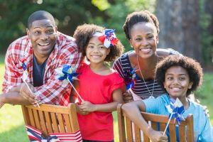 Family celebrating Memorial Day or July 4th